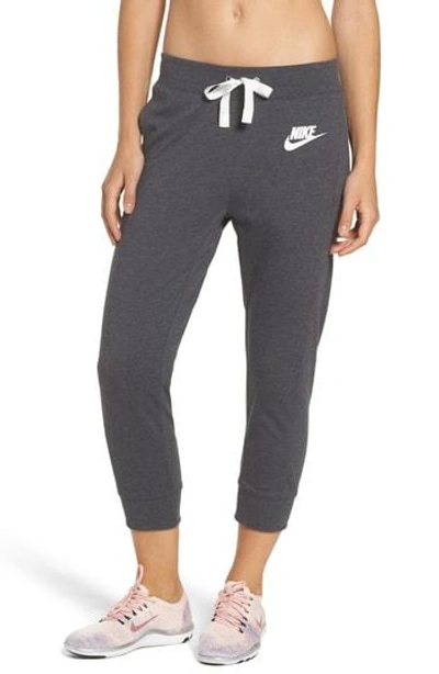 Shop Nike Sportswear Gym Capris In Black Heather/ Sail