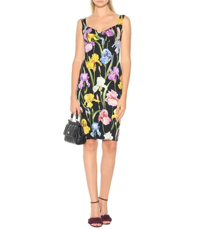 Shop Dolce & Gabbana Floral Stretch Silk-blend Dress In Black