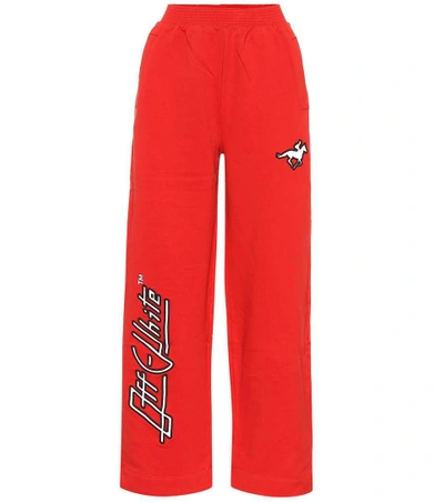 Shop Off-white Cotton Wide-leg Pants In Red