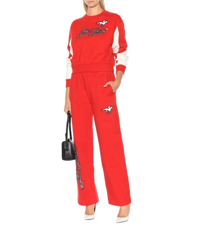 Shop Off-white Cotton Wide-leg Pants In Red