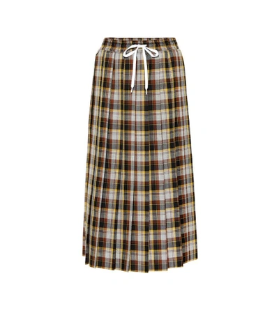 Shop Miu Miu Checked Wool Skirt In Brown