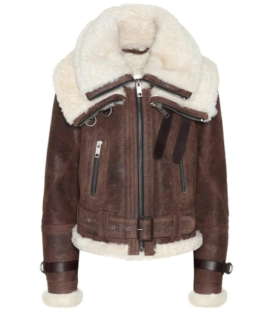 Burberry Shearling-trimmed Textured-leather Jacket In Brown | ModeSens