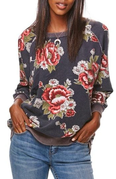 Shop Free People Go On Get Floral Sweatshirt In Black