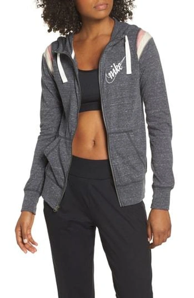 Shop Nike Sportswear Gym Vintage Zip Hoodie In Anthracite/ Sail