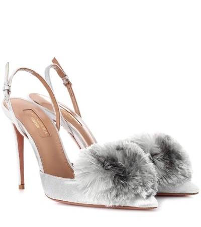 Shop Aquazzura Powder Puff 105 Velvet Pumps In Silver