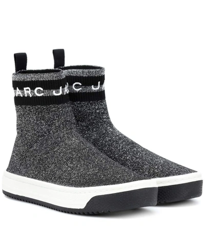 Shop Marc Jacobs Logo Dart Metallic Sneakers In Grey