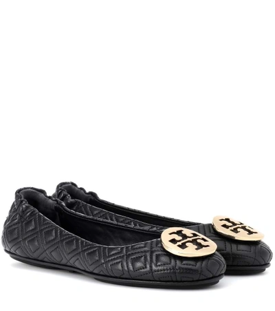 Shop Tory Burch Minnie Quilted Leather Ballet Flats In Black