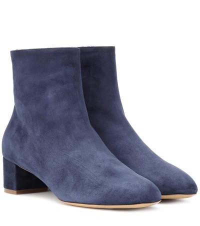 Shop Mansur Gavriel Shearling-lined Suede Ankle Boots In Blue