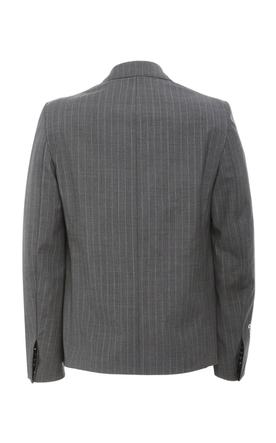 Shop Off-white Double-breasted Pinstripe Wool-crepe Blazer In Grey
