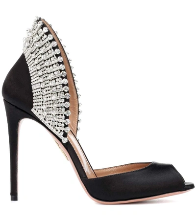 Shop Aquazzura Concord 105 Embellished Satin Pumps In Black