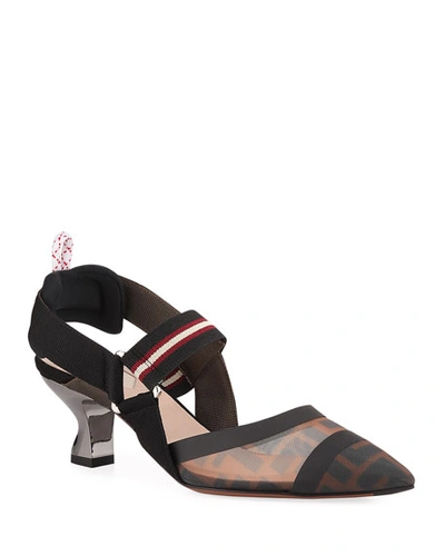 Shop Fendi Colibri Runway Mesh Ff Slingback Pumps In Black