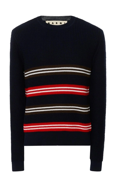Shop Marni Striped Waffle-knit Wool And Cotton-blend Shirt