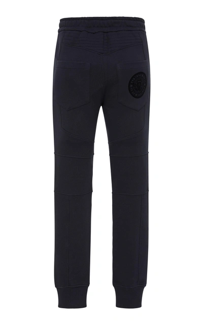 Shop Balmain Zip-detailed Cotton-jersey Biker Sweatpants In Navy
