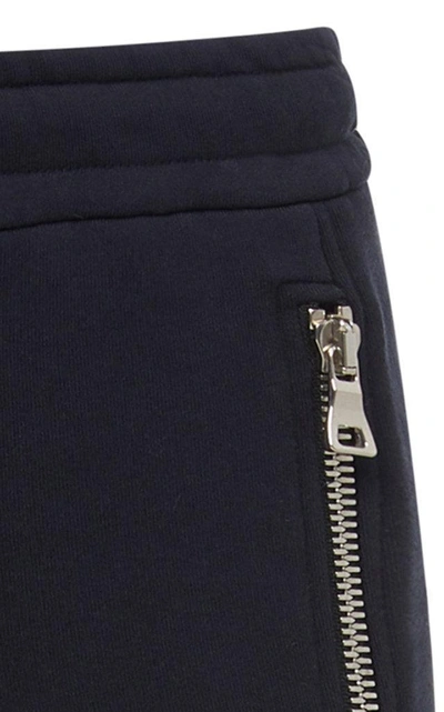 Shop Balmain Zip-detailed Cotton-jersey Biker Sweatpants In Navy