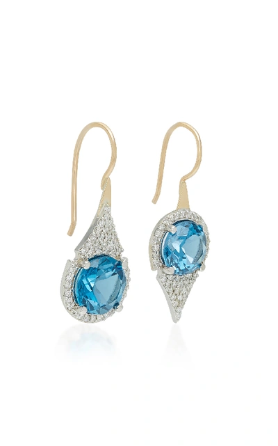 Shop Ilana Ariel Aziza 14k Gold Blue Topaz Diamond Earrings