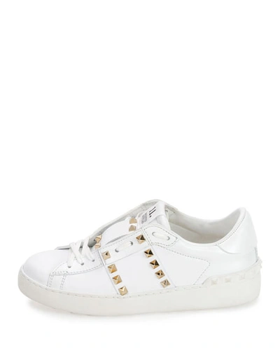 Shop Valentino Rockstud Untitled Leather Sneakers, White