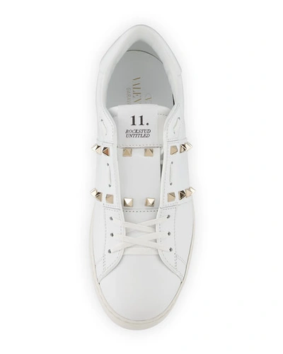 Shop Valentino Rockstud Untitled Leather Sneakers, White