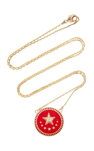 Shop Foundrae Strength Petite Champleve Stationary Necklace In Red
