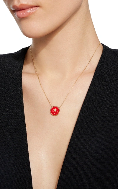 Shop Foundrae Strength Petite Champleve Stationary Necklace In Red