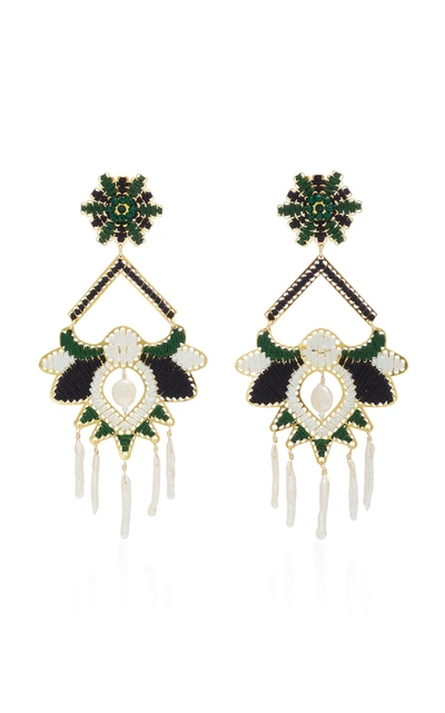 Shop Mercedes Salazar Threaded Earrings With Pearl In Green