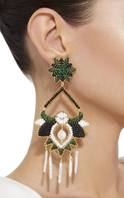Shop Mercedes Salazar Threaded Earrings With Pearl In Green