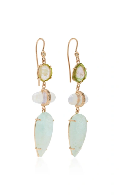 Shop Jacquie Aiche One-of-a-kind Freeform Watermelon Tourmaline Slice And Pave Oval Moonstone And Teardrop Aquamarine E In White