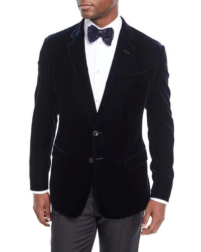 Shop Giorgio Armani Men's Velvet Two-button Jacket In Navy