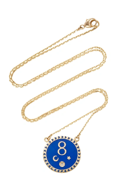 Shop Foundrae Karma Petite Champleve Stationary Necklace In Blue