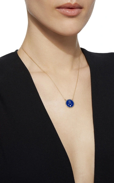 Shop Foundrae Karma Petite Champleve Stationary Necklace In Blue