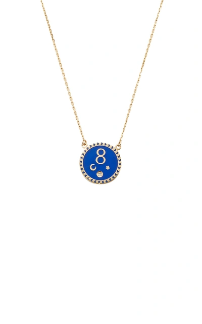 Shop Foundrae Karma Petite Champleve Stationary Necklace In Blue