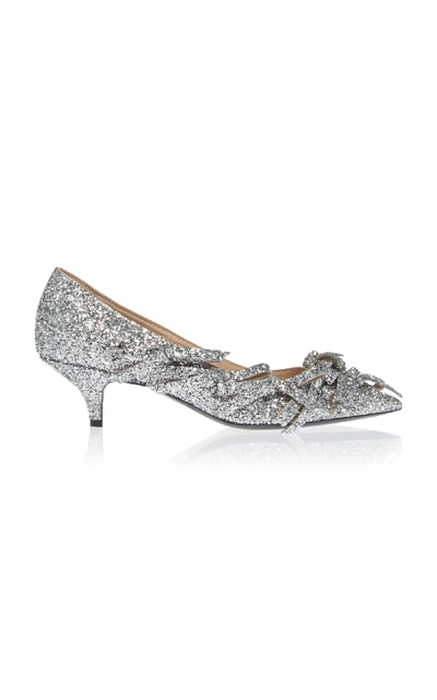 Shop N°21 Metallic Bow Kitten Heel Pump In Silver