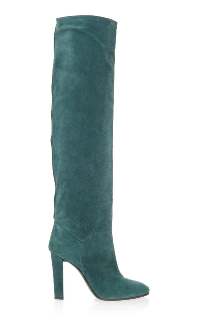 Shop Alberta Ferretti Over-the-knee Suede Boots In Green