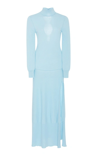 Shop Jacquemus Baya Cutout Stretch Cotton-blend Maxi Dress In Blue