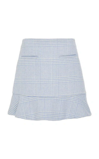 Shop Ganni Woodside Gingham Felt Mini Peplum Skirt In Blue