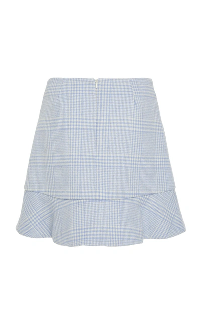 Shop Ganni Woodside Gingham Felt Mini Peplum Skirt In Blue