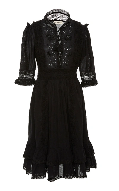 Shop Ulla Johnson Madison Tied Ruffled Broderie Anglaise Cotton-voile Dress In Black