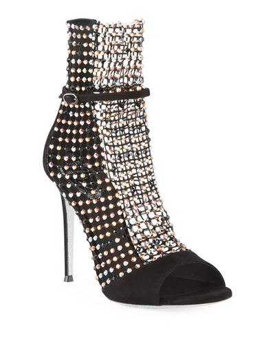 Shop René Caovilla Galaxia Mesh Strass Caged High-heel Sandals In Black