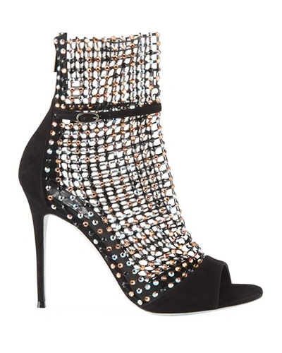 Shop René Caovilla Galaxia Mesh Strass Caged High-heel Sandals In Black