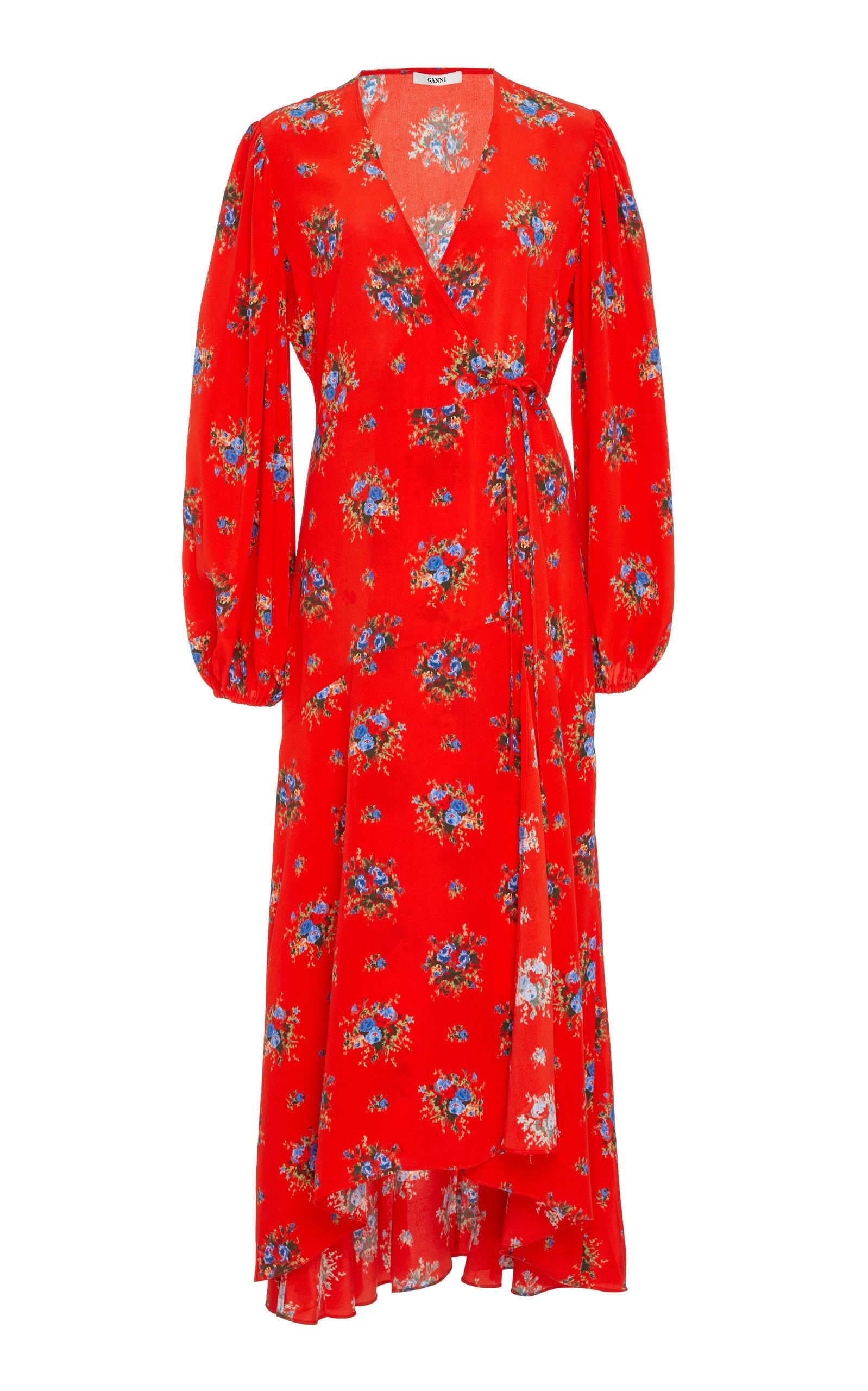 ganni red floral dress