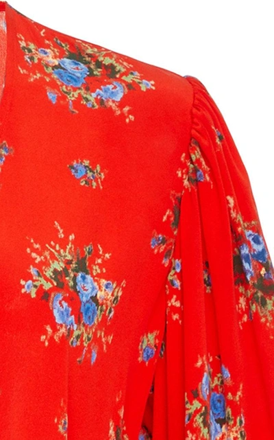 Shop Ganni Kochhar Floral-print Silk Crepe De Chine Wrap Dress In Red