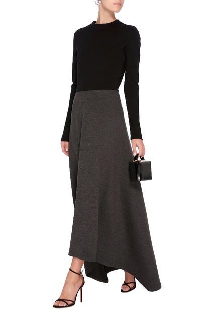 Shop Martin Grant Asymmetric Two-tone Wool-blend Jersey Maxi Dress In Grey