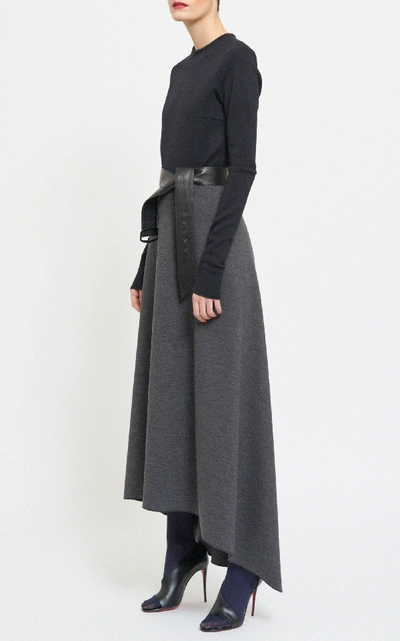 Shop Martin Grant Asymmetric Two-tone Wool-blend Jersey Maxi Dress In Grey