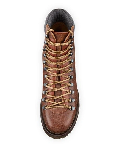 Shop Brunello Cucinelli Men's Calf Leather Hiker Boot In Brown