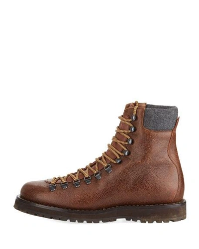 Shop Brunello Cucinelli Men's Calf Leather Hiker Boot In Brown