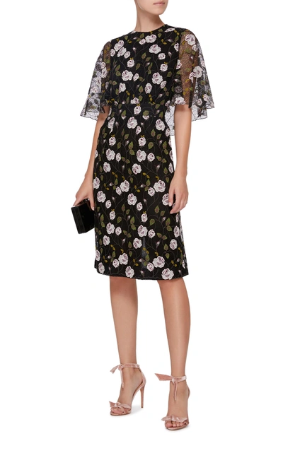 Shop Giambattista Valli Cape-effect Floral-print Cotton Blend-lace Midi Dress