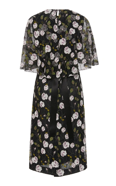 Shop Giambattista Valli Cape-effect Floral-print Cotton Blend-lace Midi Dress