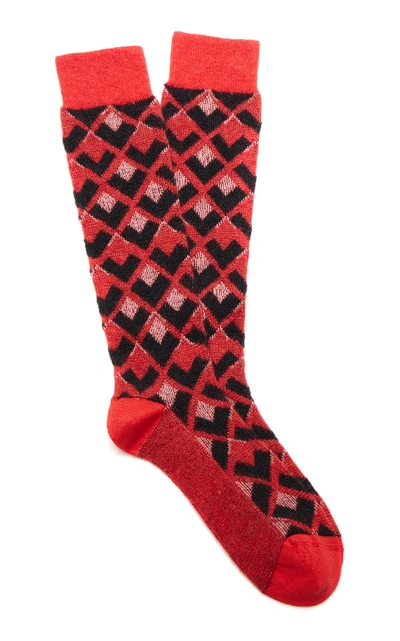 Shop Rochas Calzino Intarsia-knit Mohair-blend Socks In Print