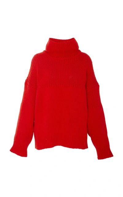 Shop Jil Sander Cable-knit Wool And Angora-blend Turtleneck Sweater In Red