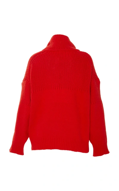 Shop Jil Sander Cable-knit Wool And Angora-blend Turtleneck Sweater In Red
