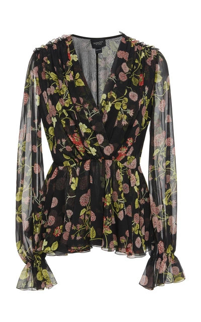 Shop Giambattista Valli Pintucked Floral-print Silk-chiffon Blouse